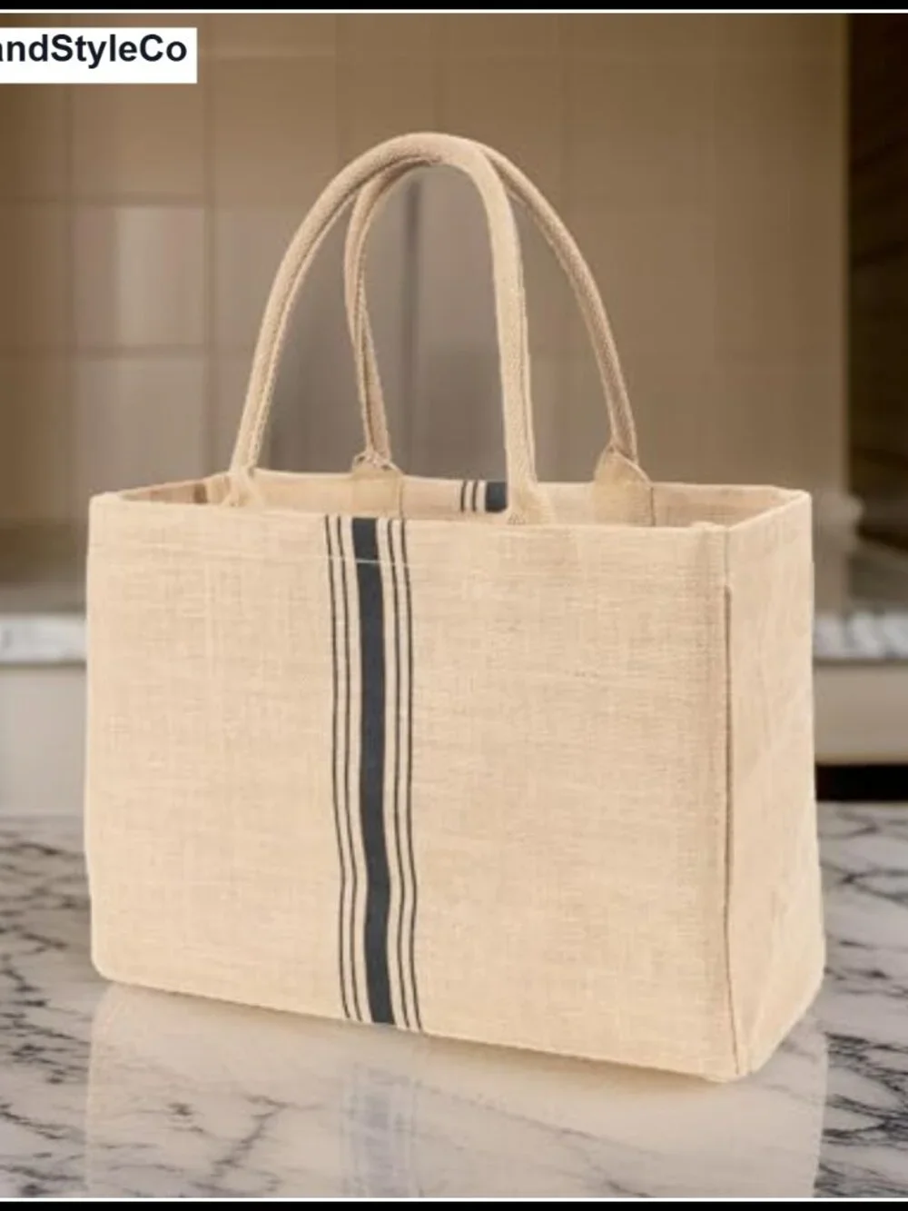 Jute Market Tote Bag Rounded Handles Reusable Grocery Beach